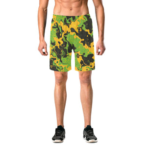 Green and Orange Rave Camo Casual Shorts | BigTexFunkadelic