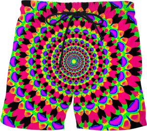 Neon Kaleidoscope Mandala Swim Shorts - BigTexFunkadelic