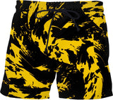 Black and Yellow Paint Splatter Swim Shorts | BigTexFunkadelic