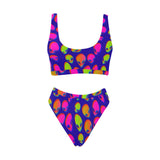 Neon Alien Blast Sport Top & High-Waisted Bikini Swimsuit / Rave Set | UV Blacklight Reactive | BigTexFunkadelic