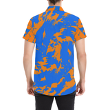 Blue and Orange Paint Splat Graffiti Short Sleeve Button Down Shirt | BigTexFunkadelic