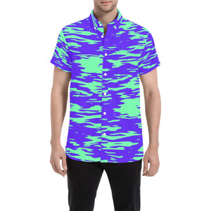 Purple Mint Rave Zebra Stripe Short Sleeve Button Up Shirt | BigTexFunkadelic