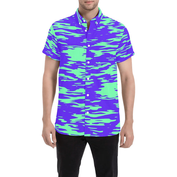 Purple Mint Rave Zebra Stripe Men's Big & Tall Short Sleeve Button Up Shirt | BigTexFunkadelic