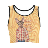 Can You Dig It? - 70s Retro Hippie Sphynx Cat Fitted Crop Top | BigTexFunkadelic