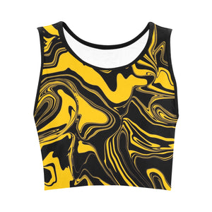 Black and Yellow Abstract Melt Crop Top | BigTexFunkadelic