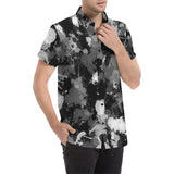 Black White and Grey Paint Splatter Men's Big & Tall Short Sleeve Button Up Shirt | BigTexFunkadelic