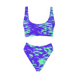 Purple Mint Rave Zebra Stripe Sport Top & High-Waisted Bikini Swimsuit / Rave Set | EDM Festival Style | BigTexFunkadelic