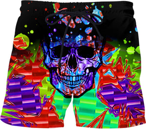 Chromatic Skull Splatter Swim Shorts | BigTexFunkadelic