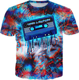 Life’s A Mixtape Trippy Red and Blue All Over Print Graffiti T-Shirt | BigTexFunkadelic