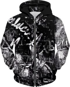 Black And White Urban Graffiti Zip-Up Hoodie | Streetwear | BigTexFunkadelic