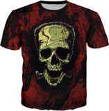 Halloween Frankenstein Skull All Over Print T-Shirt | Frankenskull | BigTexFunkadelic