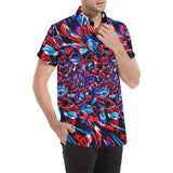 Psychedelic Streetart Chaos Men's Big & Tall Short Sleeve Button Up Shirt (Red & Blue) | BigTexFunkadelic