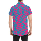 Pink and Blue Squiggly Rave Checkered Pattern Short Sleeve Button Up Shirt | BigTexFunkadelic
