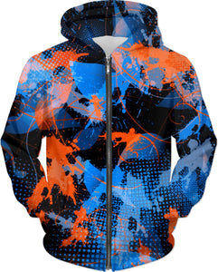 Blue and Orange Paint Splatter Abstract Hoodie | BigTexFunkadelic
