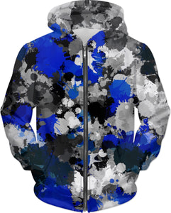 Blue and Gray Paint Splatter Hoodie | BigTexFunkadelic