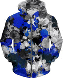 Blue and Gray Paint Splatter Hoodie | BigTexFunkadelic