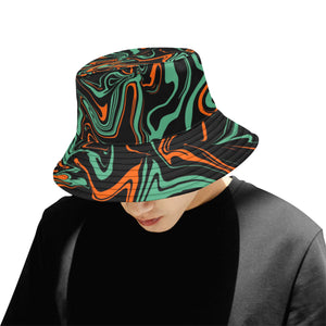 Orange, Black and Jade Green Psychedelic Camo Melt Bucket Hat | BigTexFunkadelic