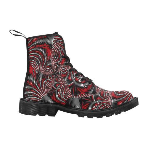 Psychedelic Crimson Burst Fractal Men's Black Boots | BigTexFunkadelic
