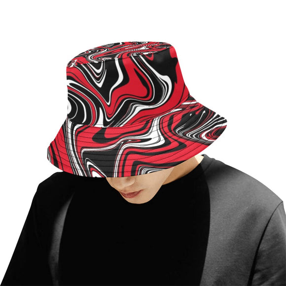 Red Black and White Rave Spill Bucket Hat | BigTexFunkadelic