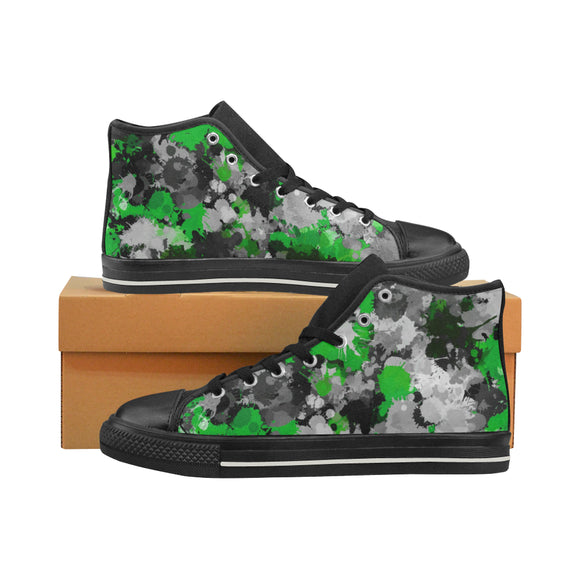 Green and Grey Paint Splatter Hi-Top Men's Sneakers | BigTexFunkadelic