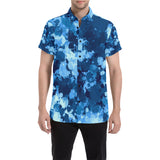 Blue Paint Splatter Short Sleeve Button Up Shirt | BigTexFunkadelic