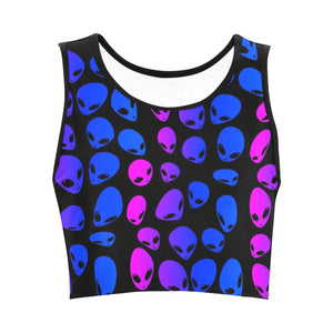 Pink and Blue Alien Ombre Women's Fitted Crop Top | BigTexFunkadelic