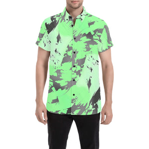 Tropical Green Ombre Graffiti Splatter Short Sleeve Button Up Shirt | BigTexFunkadelic