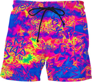 Neon Graffiti Mix Swim Shorts | BigTexFunkadelic