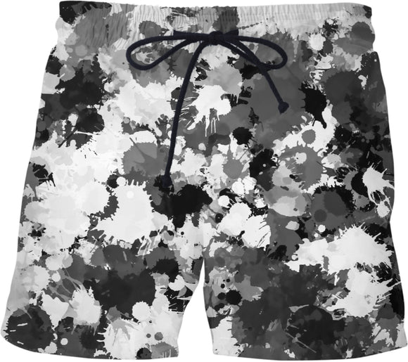 Black and White Paint Splatter Swim Shorts | BigTexFunkadelic