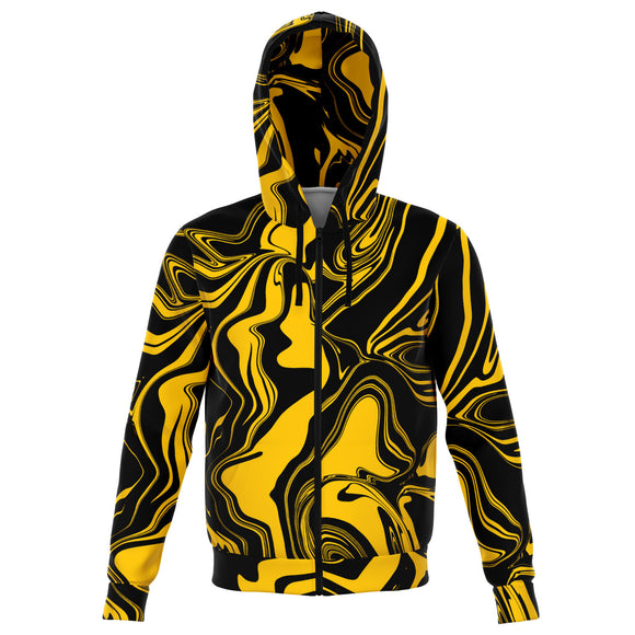 Black and Yellow Abstract Melt Zip-Up Hoodie