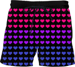 Bisexual Pride Heart Swim Shorts | LGBTQ+ Pride | BigTexFunkadelic