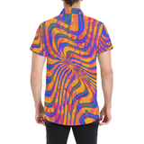 Blue and Orange 90s Abstract Button Down Short Sleeve Shirt | BigTexFunkadelic