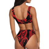Red and Black Slime Oil Spill Sport Top & High-Waisted Bikini Swimsuit / Rave Set | BigTexFunkadelic