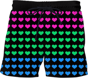Polysexual Pride Heart Swim Shorts | LGBTQ+ Pride | BigTexFunkadelic