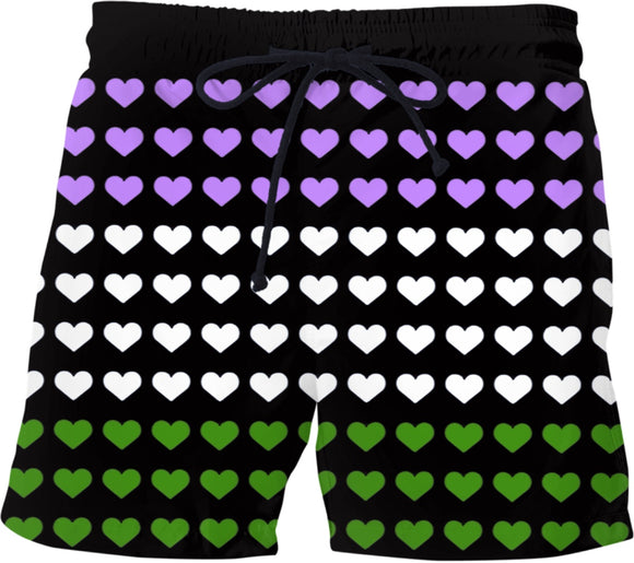 Genderqueer Pride Heart Swim Shorts | LGBTQ+ Pride | BigTexFunkadelic