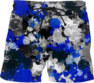 Blue and Grey Paint Splatter Swim Shorts | BigTexFunkadelic