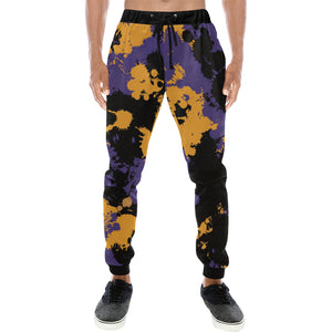 Purple Gold and Black Legends Paint Splatter Men's Big & Tall All Over Print Jogger Sweatpants | BigTexFunkadelic