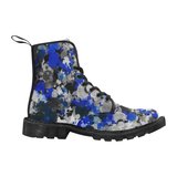 Blue and Grey Paint Splatter Men's Black Martin Boots | BigTexFunkadelic