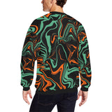 Orange, Black and Jade Green Psychedelic Camo Men's Big & Tall Oversized Fleece Crewneck Sweatshirt | BigTexFunkadelic