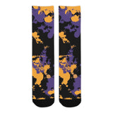 Purple Gold and Black Legends Paint Splatter Smooth-Touch Unisex Crew Socks | Crazy Socks | BigTexFunkadelic