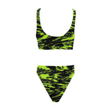 Black Lime Bolt Glitch Sport Top & High-Waisted Bikini Swimsuit / Rave Set | EDM Festival Style | BigTexFunkadelic