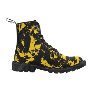 Black and Yellow Paint Splat Graffiti Men's Black Boots | BigTexFunkadelic