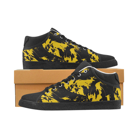Black and Yellow Paint Splatter Men's Chukka Canvas Shoes | BigTexFunkadelic