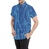 Blue Wood Grain Spill Men's Big & Tall Short Sleeve Button Up Shirt | BigTexFunkadelic