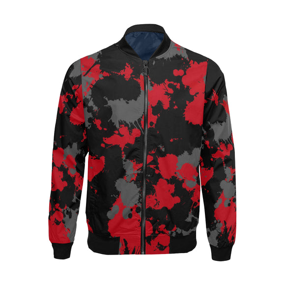 Red Grey and Black Paint Splatter Big & Tall Bomber Jacket | BigTexFunkadelic