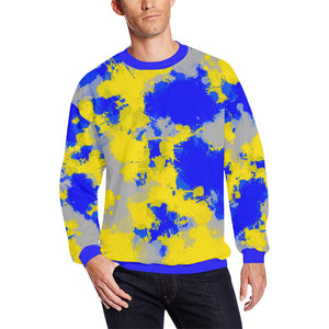 Blue and Yellow Paint Splatter Men's Big & Tall Oversized Fleece Crewneck Sweatshirt | BigTexFunkadelic