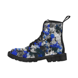 Blue and Grey Paint Splatter Men's Black Martin Boots | BigTexFunkadelic