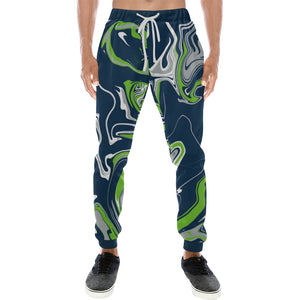 Blue Green Grey and White Oil Slick Men's Big & Tall All Over Print Jogger Sweatpants | BigTexFunkadelic