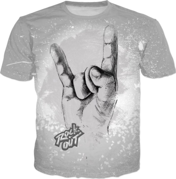 Rock Out Grey Grunge Airbrush T-Shirt | BigTexFunkadelic