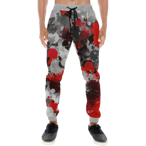 Red and Grey Paint Splatter Men's All Over Print Jogger Sweatpants | BigTexFunkadelic